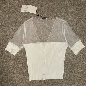 Zara White Button Down Sheer Top